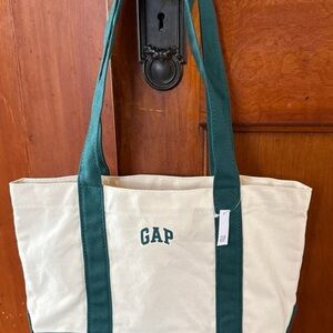 GAP Cream Tote with Green Straps